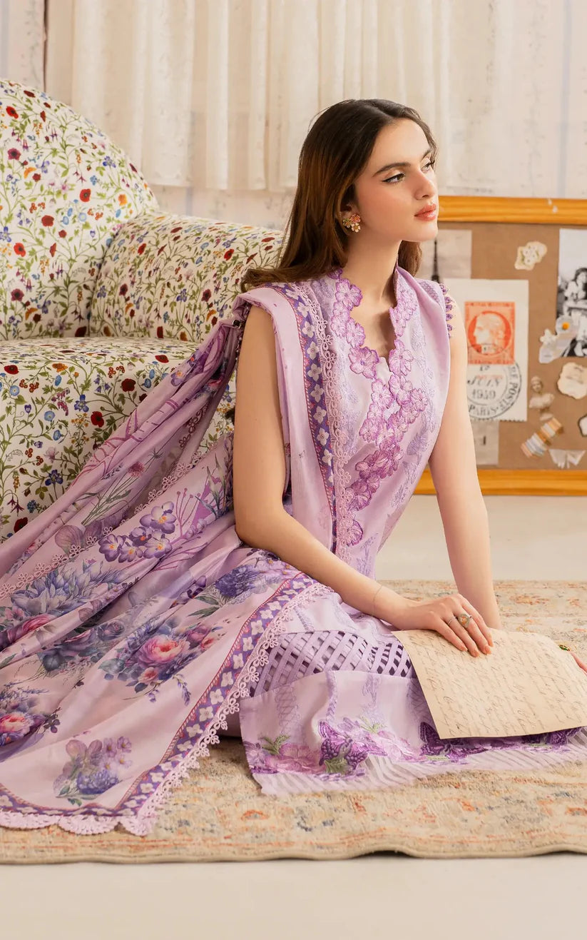 ASIFA NABEEL-3PC LAWN EMBROIDERED SHIRT WITH MONARK PRINTED DUPATTA AND TROUSER-ADR-3756