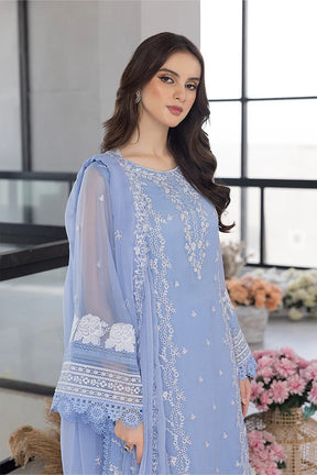 AZURE - 3PC ORGANZA EMBROIDERED LAWN SHIRT WITH ORGANZA EMBROIDERED DUPATTA AND TROUSER-2618