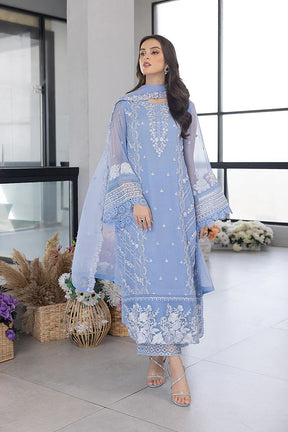 AZURE - 3PC ORGANZA EMBROIDERED LAWN SHIRT WITH ORGANZA EMBROIDERED DUPATTA AND TROUSER-2618