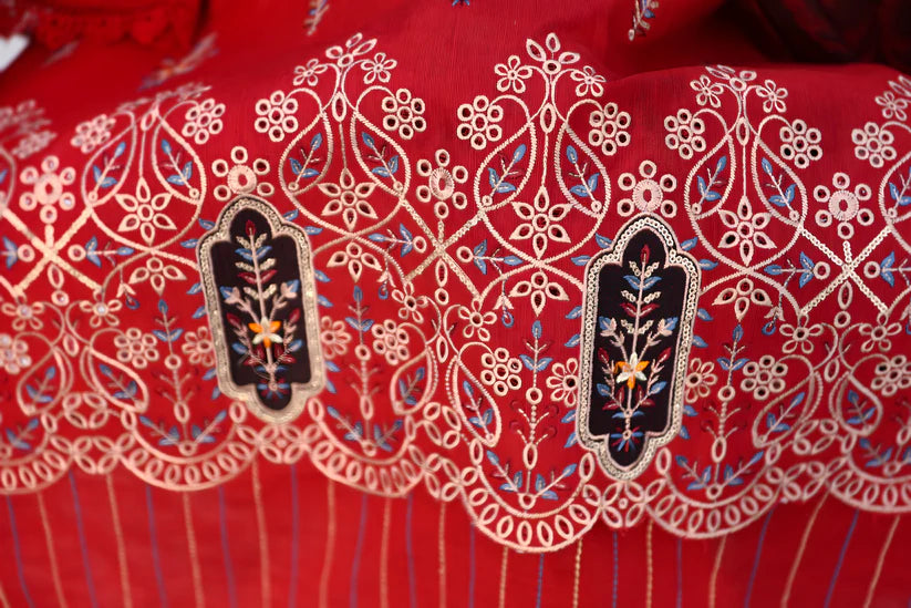 ADORE-3PC KHADDAR CUTWORK EMBROIDERED SHIRT WITH KASHMIRI JACQUARD WOOL SHAWL-ADR-1513