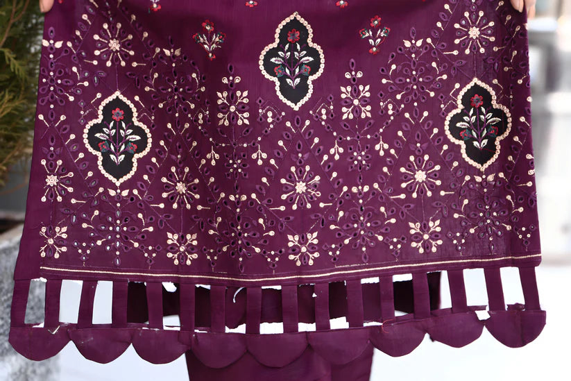 ADORE-3PC KHADDAR CUTWORK EMBROIDERED SHIRT WITH KASHMIRI JACQUARD WOOL SHAWL-ADR-1515