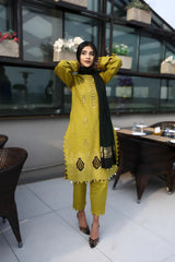 ADORE-3PC KHADDAR CUTWORK EMBROIDERED SHIRT WITH KASHMIRI JACQUARD WOOL SHAWL-ADR-1551