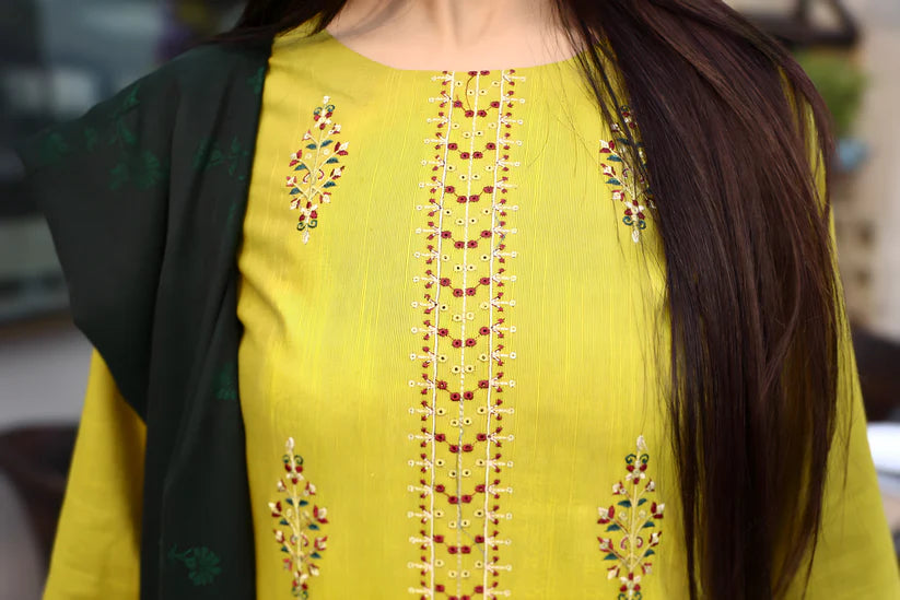 ADORE-3PC KHADDAR CUTWORK EMBROIDERED SHIRT WITH KASHMIRI JACQUARD WOOL SHAWL-ADR-1514