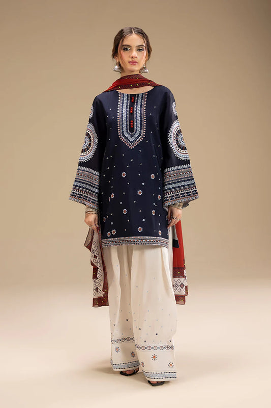 JAZMIN-3PC DHANAK EMBROIDERED SHIRT WITH CORTRAI WOOL PRINTED SHAWL AND EMB TROUSER-ADR-4080