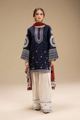 JAZMIN-3PC DHANAK EMBROIDERED SHIRT WITH CORTRAI WOOL PRINTED SHAWL AND EMB TROUSER-ADR-4080