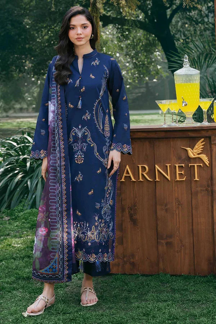 GARNET-3PC LAWN EMBROIDERED SHIRT WITH CHIFFON PRINT DUPATTA AND EMB TROUSER-ADR-4838