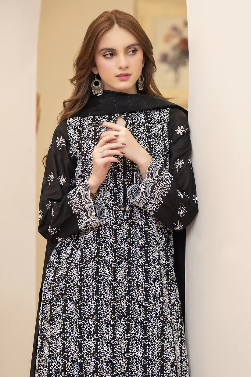 MIRAKHI-3PC LAWN CHIKENKARI EMBROIDERED SHIRT WITH LAWN TUBE SLUB DUPATTA-ADR-