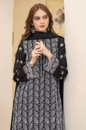 MIRAKHI-3PC LAWN CHIKENKARI EMBROIDERED SHIRT WITH LAWN TUBE SLUB DUPATTA-ADR-