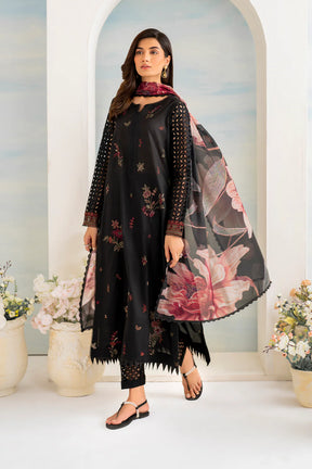 IZNIK- 3PC DHANAK EMBROIDERED SHIRT WITH COUTURE PRINT SHAWL AND TROUSER-ADR- 3175