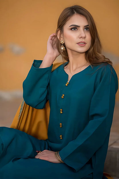 KAYSERIA- 3PC DHANAK WITH COUTURE WOOL PRINTED SHAWL-ADR-3108