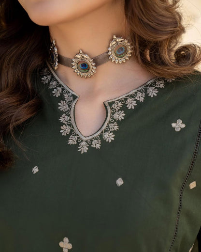 LAZULI-3PC LAWN EMBROIDERED SHIRT WITH CHIFFON EMBROIDERED DUPATTA AND TROUSER-ADR-3628