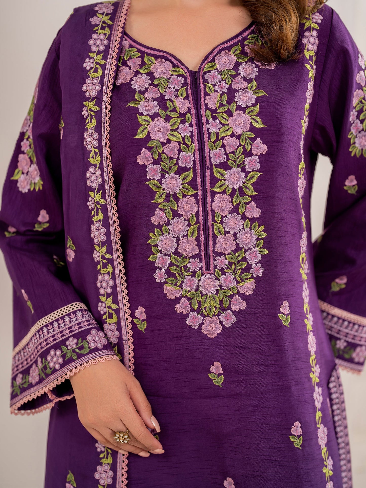 GARNET-3PC LAWN EMBROIDERED SHIRT WITH CHIFFON EMBROIDERED DUPATTA AND TROUSER-ADR-3613