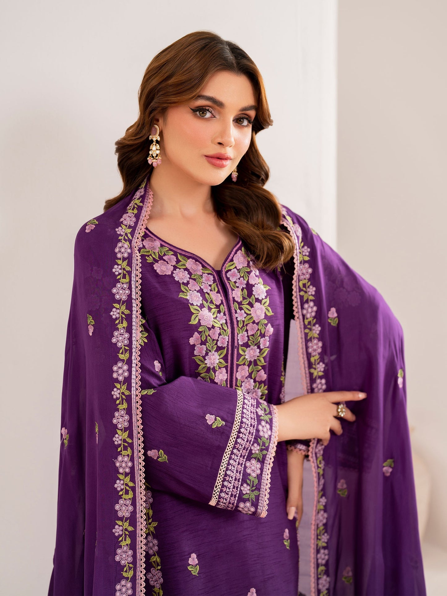 GARNET-3PC LAWN EMBROIDERED SHIRT WITH CHIFFON EMBROIDERED DUPATTA AND TROUSER-ADR-3613