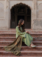 IZEL-3PC DHANAK EMBROIDERED SHIRT WITH COURTRAI PRINTED SHAWL & TROUSER-ADR-4349