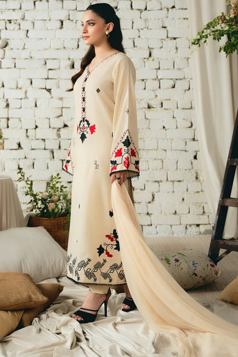 Asim Jofa-Lawn 3pc Embroidered Shirt With Bamber Chiffon Dupatta & Trouser-ADR-3566