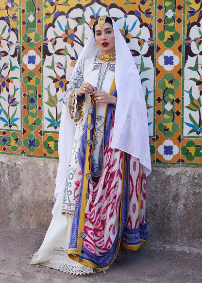 HUSSAIN REHAR-3PC KHADDAR HEAVY EMBROIDERED SHIRT WITH COURTRAI WOOL PRINT SHAWL AND TROUSER-ADR-4094