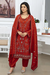 ADR-3PC VISCOUS EMBROIDRED SHIRT WITH CHIKEN KARI VISCOUS EMBROIDRED SHAWL AND TROUSER-ADR-GM-HS-8