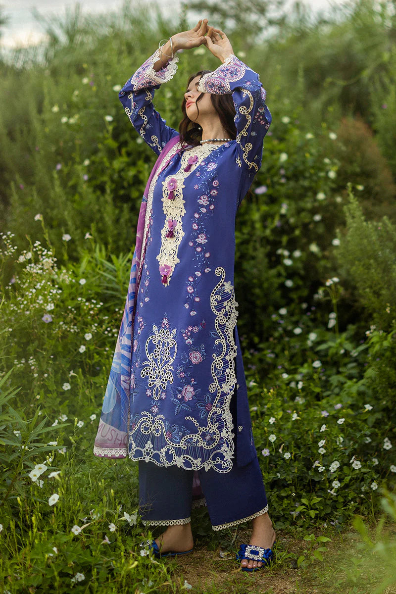 MUSHQ-3PC LAWN EMBROIDERED SHIRT WITH CHIFFON PRINT DUPATTA & TROUSER-ADR-3734