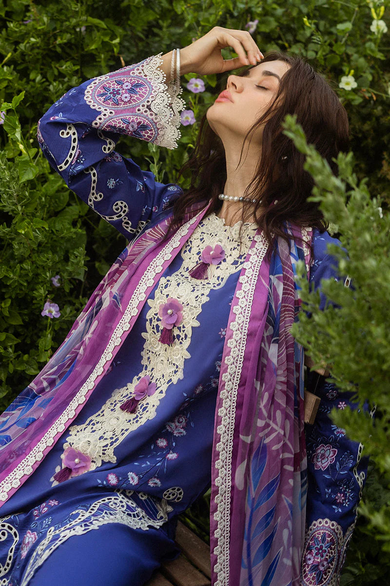 MUSHQ-3PC LAWN EMBROIDERED SHIRT WITH CHIFFON PRINT DUPATTA & TROUSER-ADR-3734