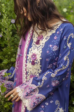 MUSHQ-3PC LAWN EMBROIDERED SHIRT WITH CHIFFON PRINT DUPATTA & TROUSER-ADR-3734