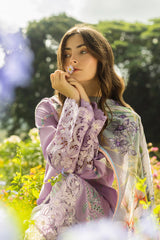 MUSHQ-3PC DHANAK EMBROIDERED SHIRT WITH COUTRAI WOOL PRINTED SHAWL AND TROUSER-ADR-4018
