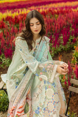 MUSHQ-3PC DHANAK CHIKAN EMBROIDERED SHIRT WITH COURTRAI WOOL PRINTED SHAWL AND TROUSER-ADR-4247