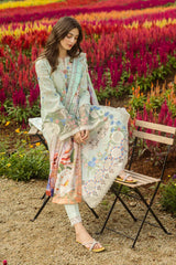 MUSHQ-3PC DHANAK CHIKAN EMBROIDERED SHIRT WITH COURTRAI WOOL PRINTED SHAWL AND TROUSER-ADR-4247