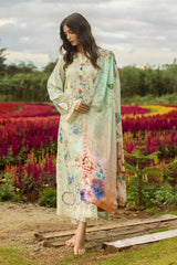 MUSHQ-3PC DHANAK CHIKAN EMBROIDERED SHIRT WITH COURTRAI WOOL PRINTED SHAWL AND TROUSER-ADR-4247