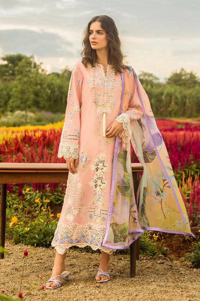 MUSHQ-3PC LAWN EMBROIDERED SHIRT WITH CHIFFON PRINT DUPATTA & TROUSER-ADR-3725