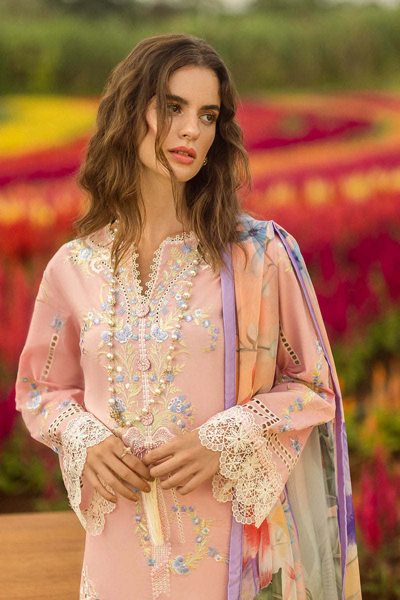 MUSHQ-3PC LAWN EMBROIDERED SHIRT WITH CHIFFON PRINT DUPATTA & TROUSER-ADR-3725