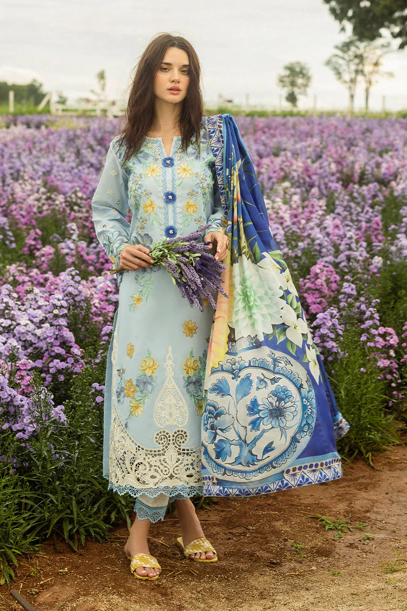 MUSHQ-3PC LAWN EMBROIDERED SHIRT WITH CHIFFON PRINT DUPATTA & TROUSER-ADR-3729