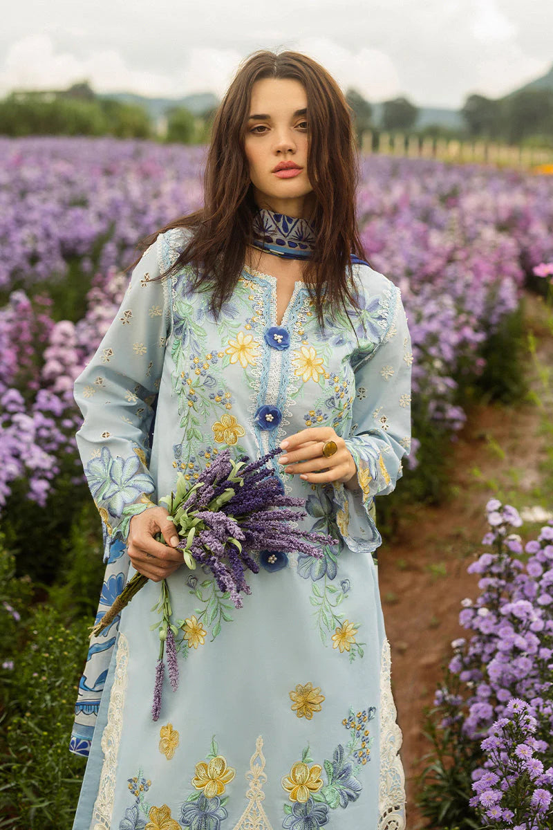 MUSHQ-3PC LAWN EMBROIDERED SHIRT WITH CHIFFON PRINT DUPATTA & TROUSER-ADR-3729