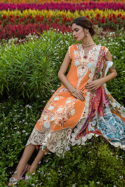 MUSHQ-3PC LAWN EMBROIDERED SHIRT WITH CHIFFON PRINT DUPATTA & TROUSER-ADR-3730