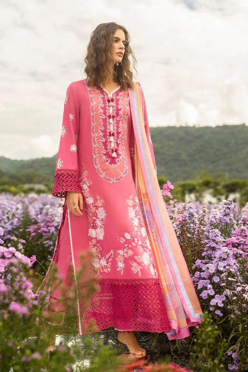 MUSHQ-3PC LAWN EMBROIDERED SHIRT WITH CHIFFON PRINT DUPATTA & TROUSER-ADR-3743