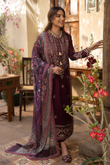 ASIM JOFA-3PC DHANAK EMBROIDRED SHIRT WITH COURTRAI PRINTED SHAWL AND TROUSER-ADR-4252