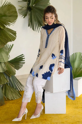 NADIA FAROOQI - 3PC DHANAK EMBROIDERED SHIRT WITH BAMBER CHIFFON DUPATTA -ADR-3129