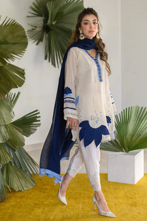 NADIA FAROOQI - 3PC DHANAK EMBROIDERED SHIRT WITH BAMBER CHIFFON DUPATTA -ADR-3129