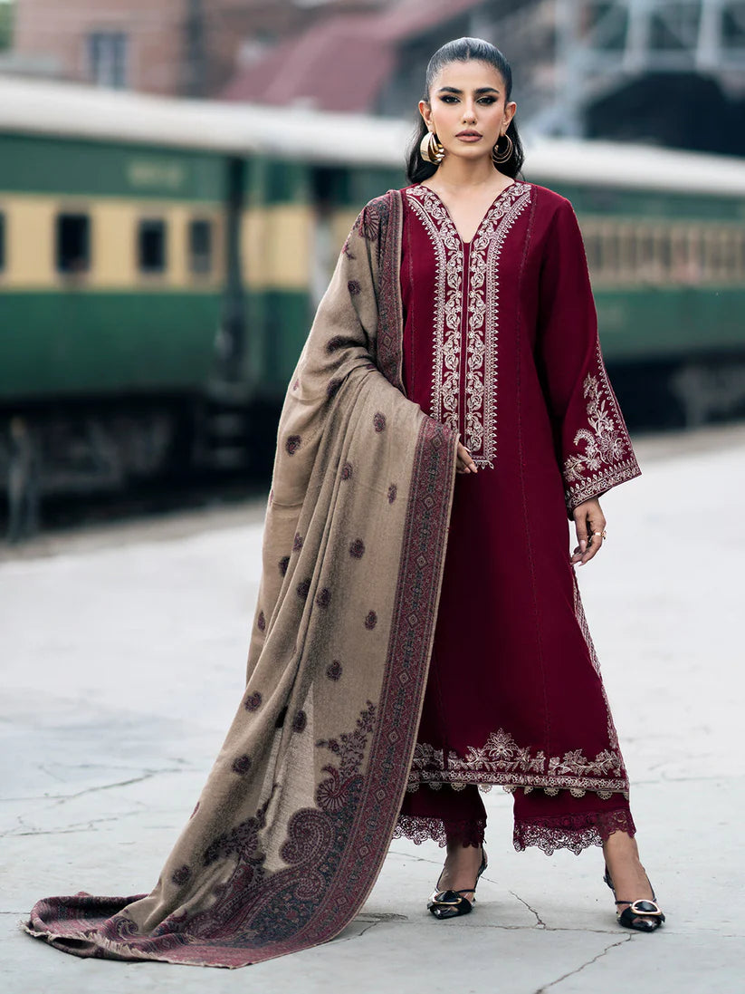 IZEL-3PC DHANAK EMBROIDERED SHIRT WITH COUTURE PRINT SHAWL AND TROUSER-ADR-3332