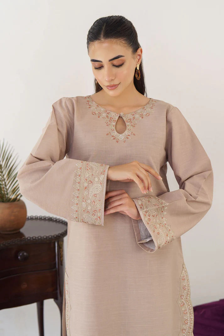 HANA- 3PC KHADAR EMBROIDERED SHIRT WITH ORGANZA EMBROIDERED DUPATTA AND TROUSER-ADR- 3173