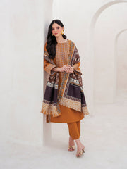 GARNET-3PC DHANAK EMBROIDERED SHIRT WITH COURTRAI PRINTED SHAWL AND TROUSER-ADR-4201