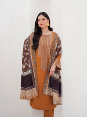 GARNET-3PC DHANAK EMBROIDERED SHIRT WITH COURTRAI PRINTED SHAWL AND TROUSER-ADR-4201