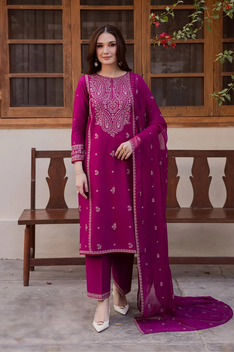 BATIK-3PC DHANAK EMBROIDERED SHIRT WITH CHIFFON EMBROIDERED DUPATTA AND EMB TROUSER-ADR-5116