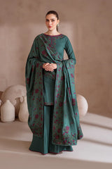 IZNIK-3PC DHANAK EMBROIDERED SHIRT WITH DHANAK EMBROIDERED SHAWL AND TROUSER-ADR-3389