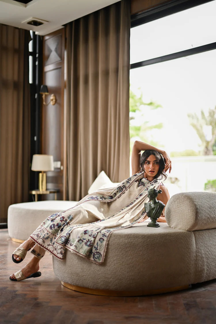 BATIK-3PC KARANDI EMBROIDERED SHIRT WITH KARANDI EMBROIDERED SHAWL AND TROUSER-ADR-4333