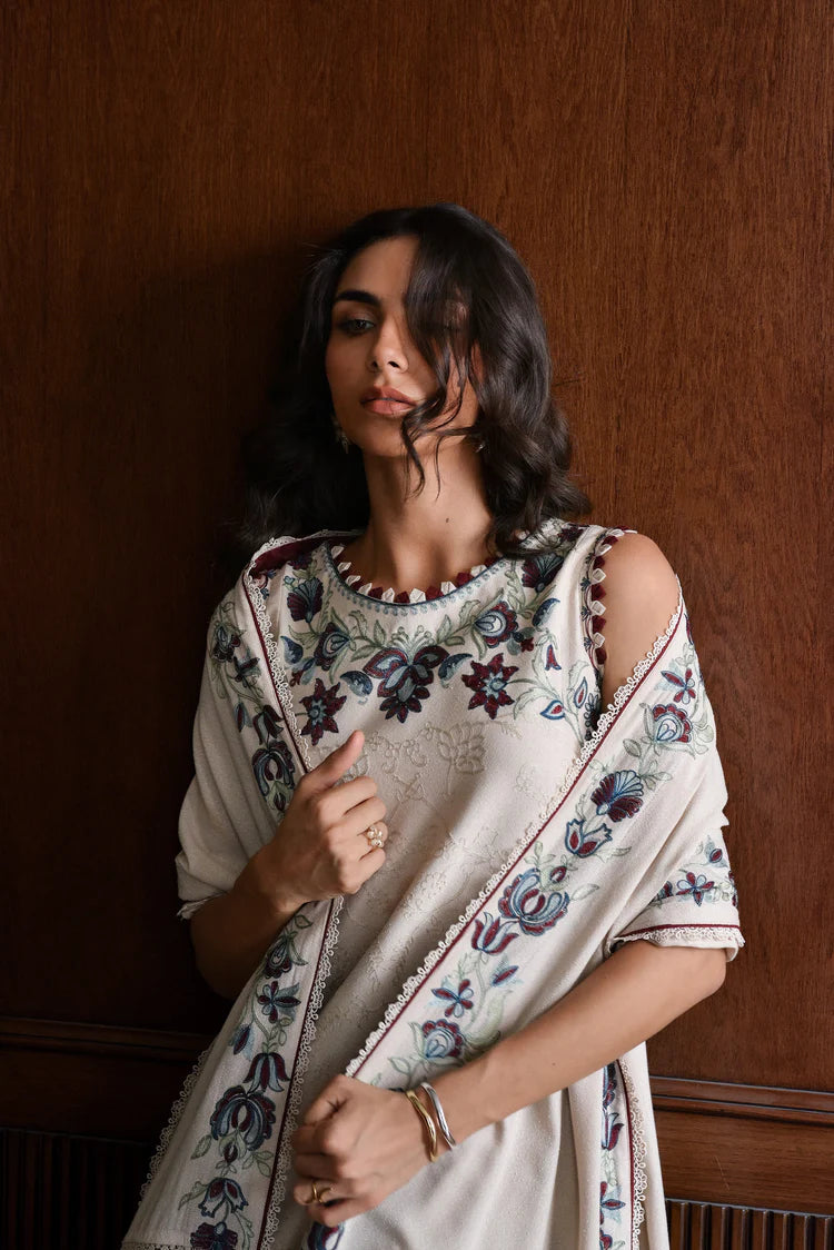 BATIK-3PC KARANDI EMBROIDERED SHIRT WITH KARANDI EMBROIDERED SHAWL AND TROUSER-ADR-4333