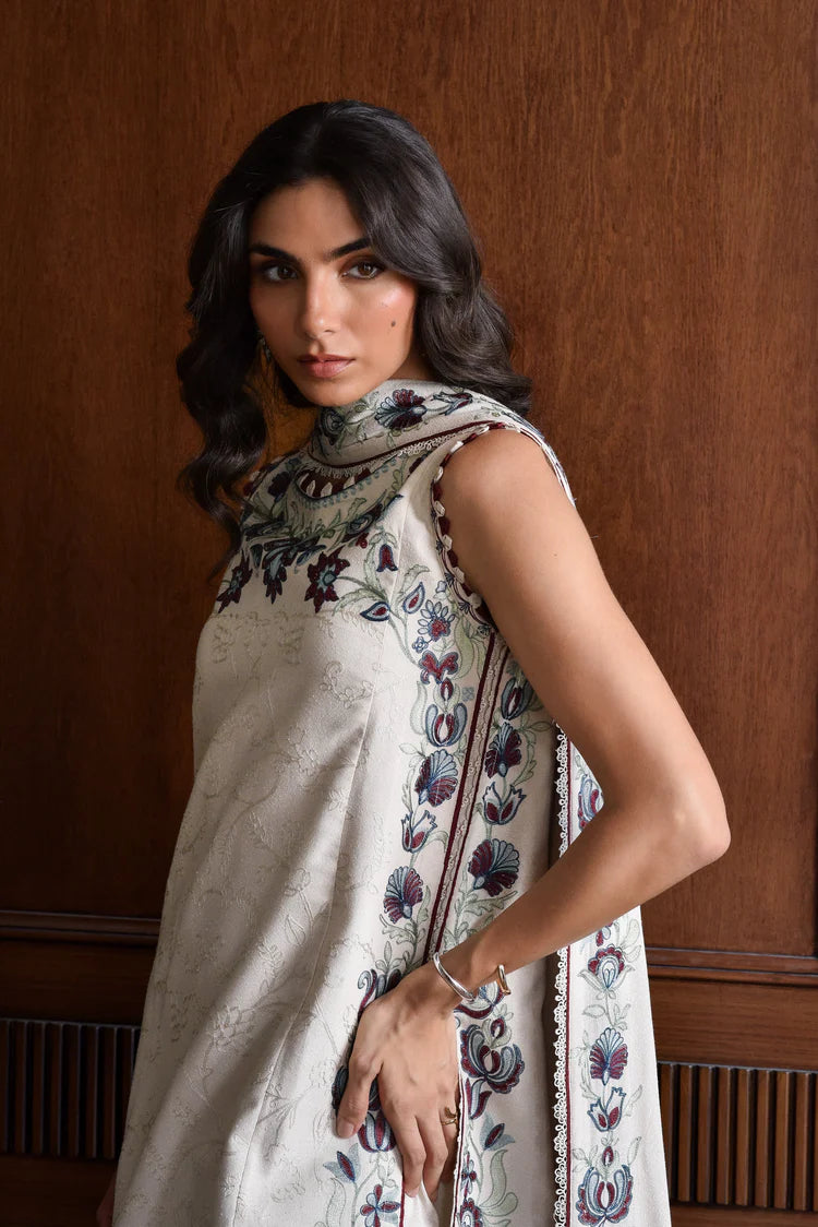 BATIK-3PC KARANDI EMBROIDERED SHIRT WITH KARANDI EMBROIDERED SHAWL AND TROUSER-ADR-4333