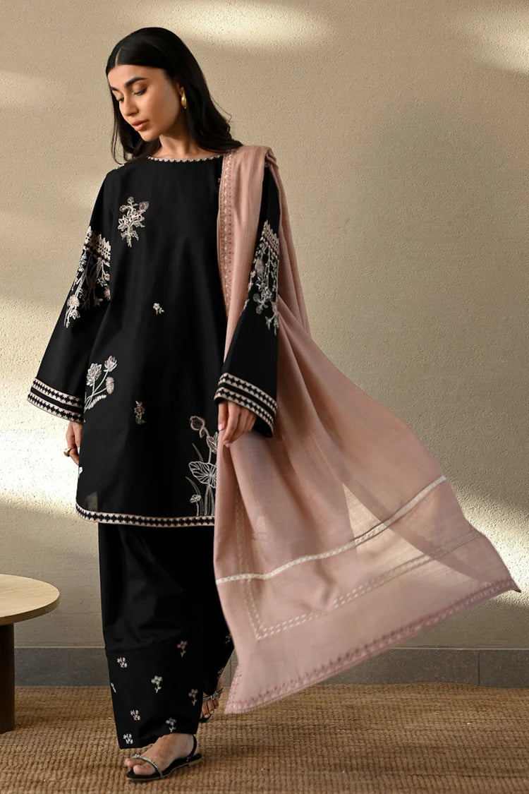 ZAIB-3PC DHANAK EMBROIDERED SHIRT WITH MONARK EMBROIDERED DUPATTA AND TROUSER-ADR-4406