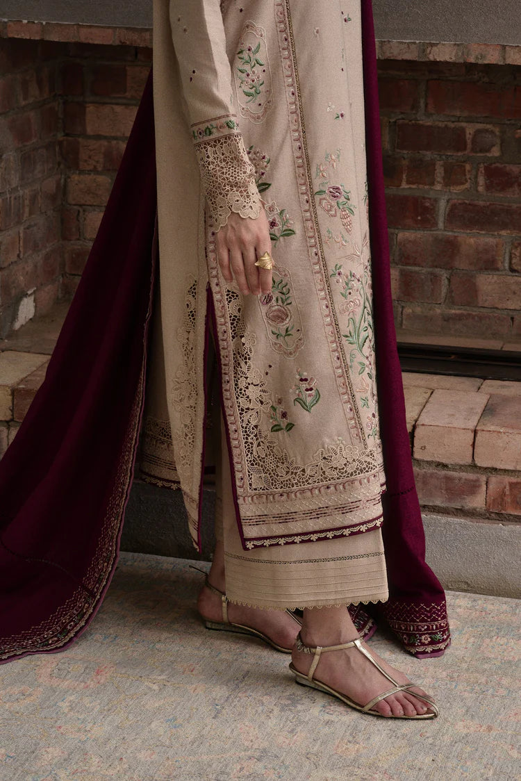 ZAIB-3PC DHANAK EMBROIDERED SHIRT WITH DHANAK EMBROIDERED SHAWL AND TROUSER-ADR-