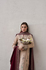 ZAIB-3PC DHANAK EMBROIDERED SHIRT WITH DHANAK EMBROIDERED SHAWL AND TROUSER-ADR-