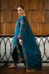 ZAIB-3PC DHANAK EMBROIDERED SHIRT WITH DHANAK EMBROIDERED SHAWL AND TROUSER-ADR-4370
